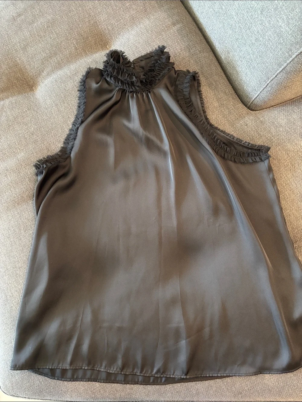 Zara Black Ruffle High-Neck Sleeveless Camisole Tank Size Small - Picture 3 of 7
